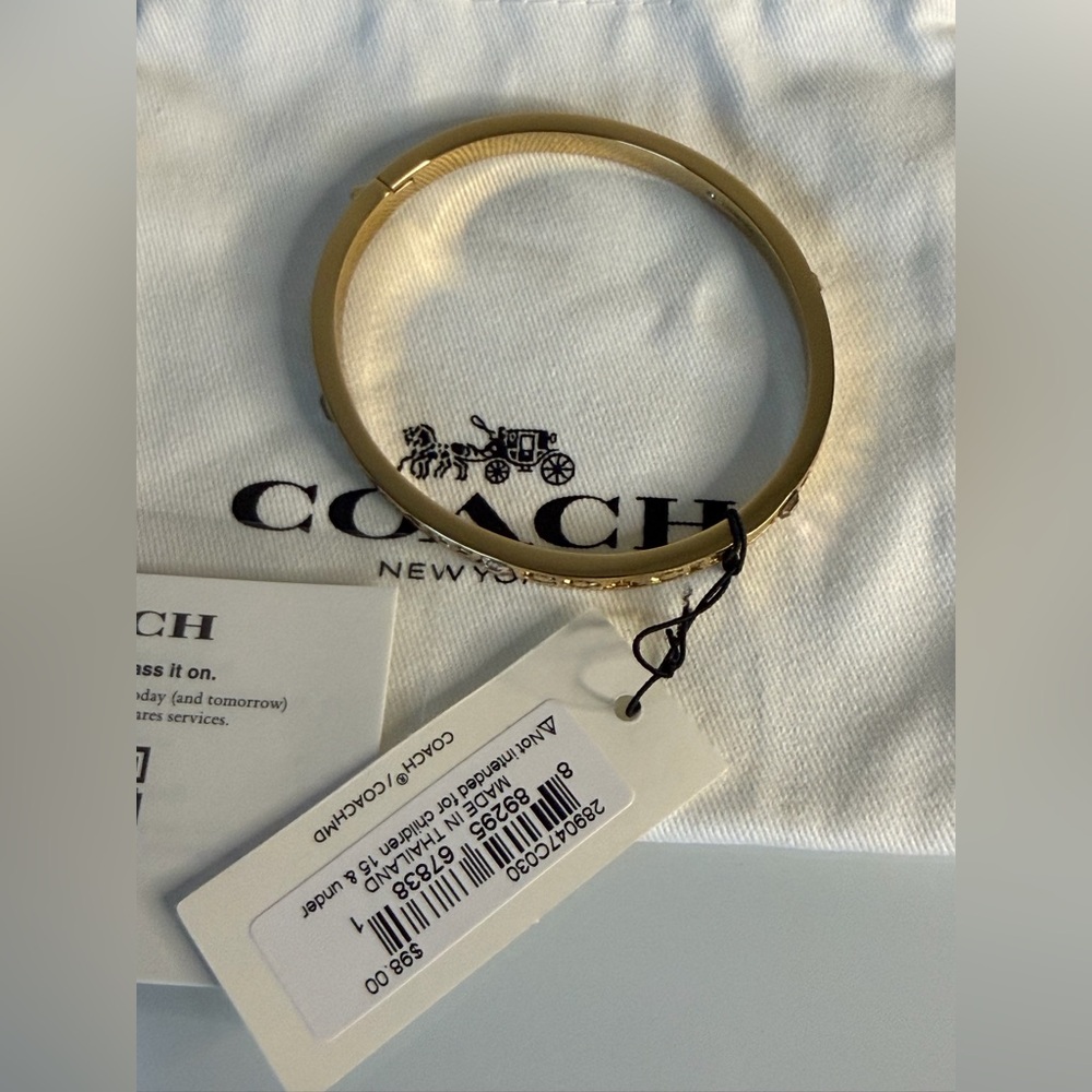 Coach logo Gold pave pink stone Bangle Bracelet - Picture 3 of 4